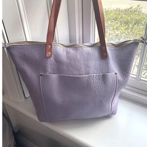 Portland Leather Goods lg Zippered Tote Wisteria Dino-Pebbled Slouchy RARE